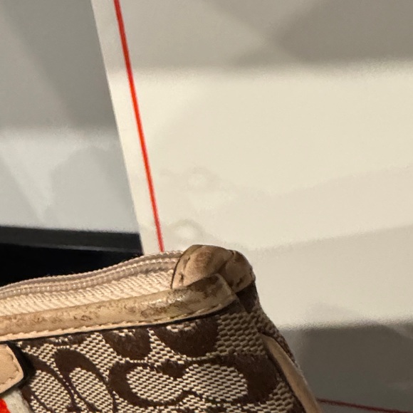 Coach Brown Signature Wristlet with Red Varsity Center Stripe - Picture 7 of 9